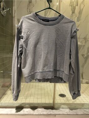 Generation Love Washed cotton denim Ruffle-Shoulder Sweatshirt